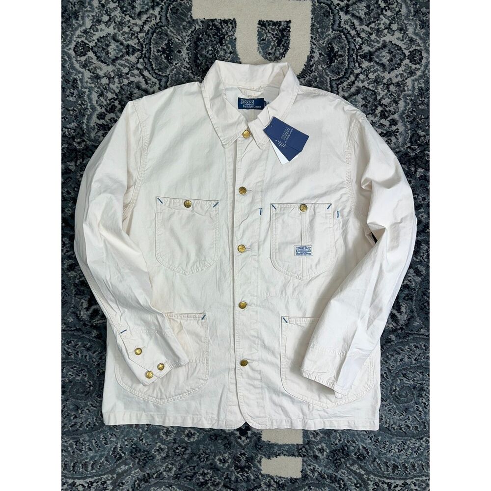 Brand New Polo Ralph Lauren Men's White Twill Utility Jacket Chore Size Large